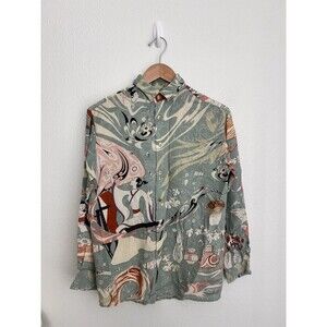 Citron Santa Monica 100% Silk Top Size XS Japanese Art Mystical Button Up Shirt